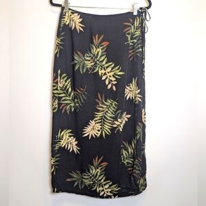 Jaclyn Smith Vintage Black Tropical Palm Leaves True Wrap Midi Skirt Size Large